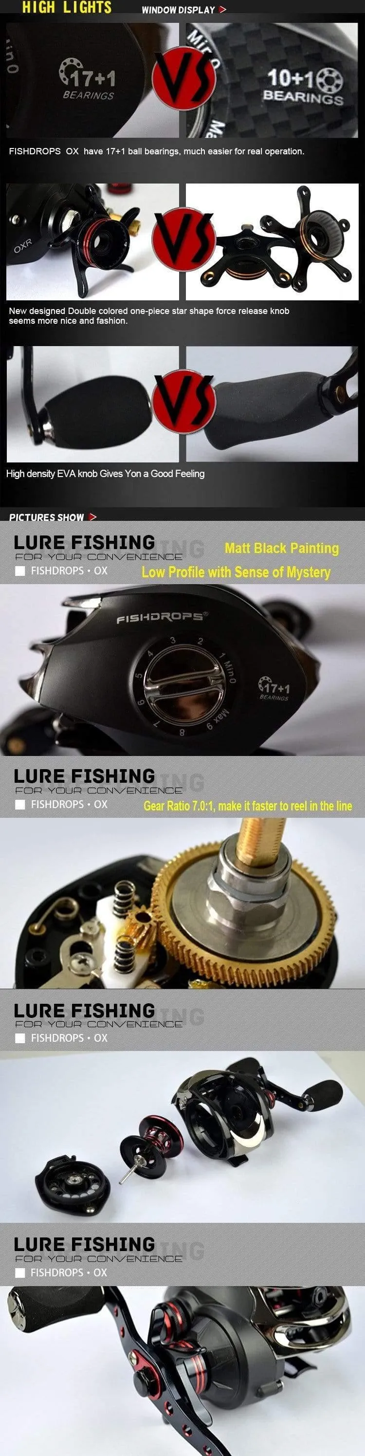 Casting Angelrolle Baitcasting Rollen Salzwasser Süßwasser Baitcaster 17+1BB Magnetbremssystem Angelrolle