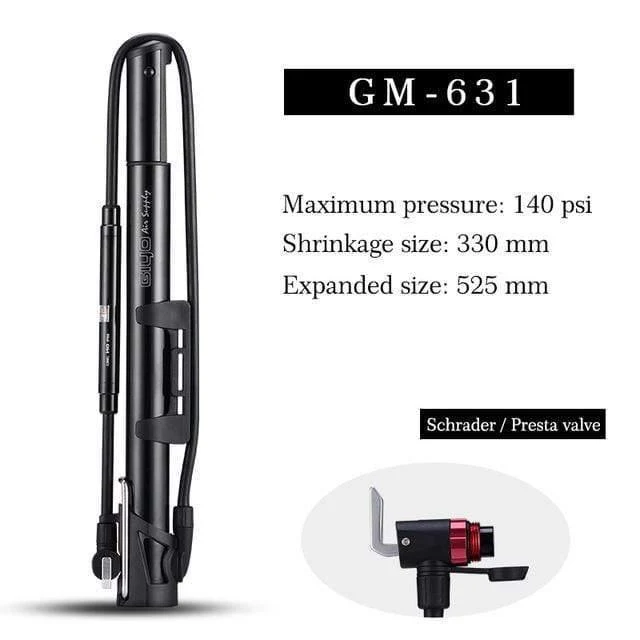 Fahrradpumpe, 140 PSI, MTB, faltbar, für Fahrradball, Aluminiumlegierung, tragbare Bodenluftpumpe, Presta-/Schrader-Ventil