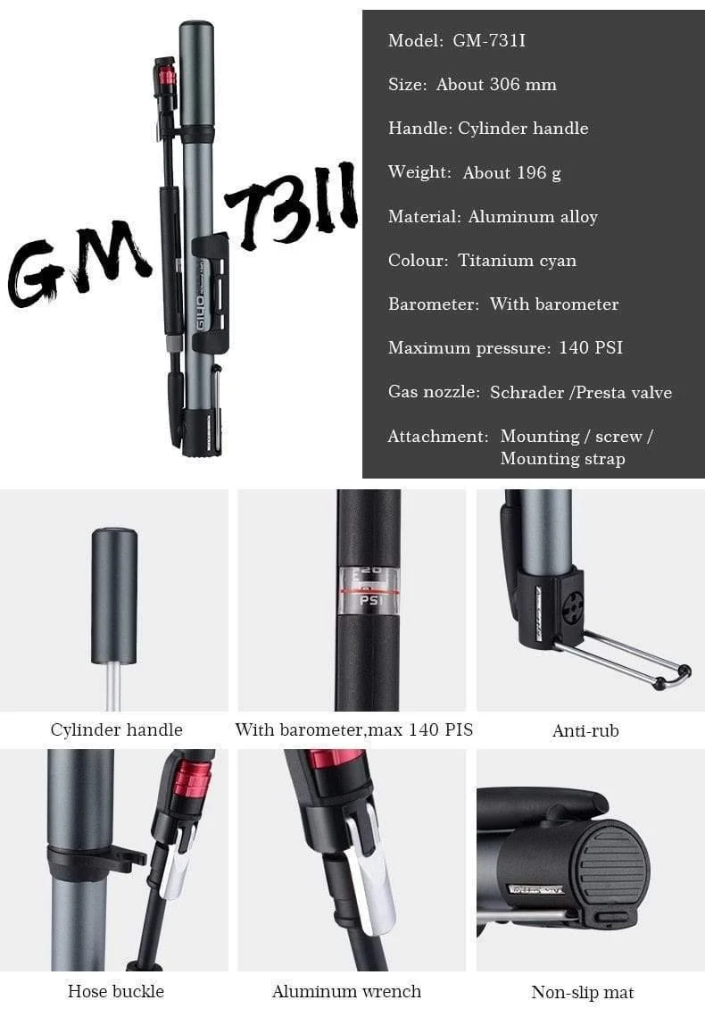 Fahrradpumpe, 140 PSI, MTB, faltbar, für Fahrradball, Aluminiumlegierung, tragbare Bodenluftpumpe, Presta-/Schrader-Ventil