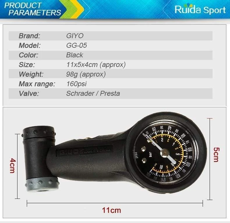 Fahrradreifenmesser Schrader Presta-Ventile Luftdruckmesser Barometer 160 PSI Professionelles Fahrradzubehör Fahrradpumpen