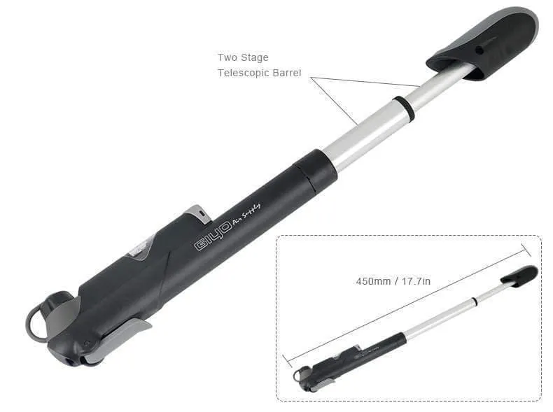 GP-61S Teleskop-Fahrradpumpe mit Inline-Messgerät, passend für Schrader, Presta, Radfahren, MTB-Ball, tragbarer Mini-Luftfüller in der Tasche