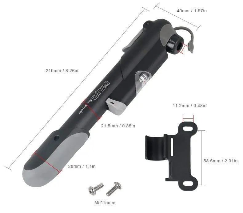 GP-61S Teleskop-Fahrradpumpe mit Inline-Messgerät, passend für Schrader, Presta, Radfahren, MTB-Ball, tragbarer Mini-Luftfüller in der Tasche