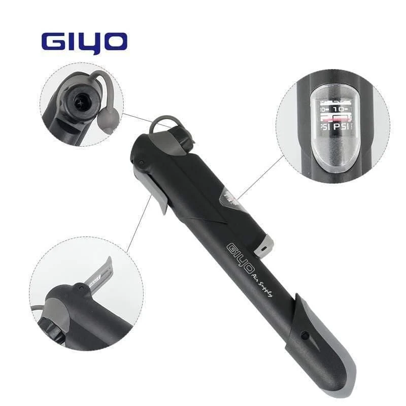 GP-61S Teleskop-Fahrradpumpe mit Inline-Messgerät, passend für Schrader, Presta, Radfahren, MTB-Ball, tragbarer Mini-Luftfüller in der Tasche