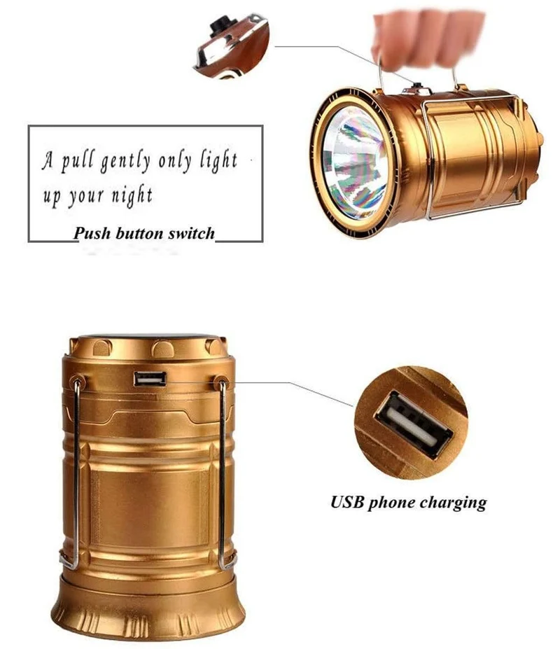 Solarbetriebene zusammenklappbare Taschenlampen für den Außenbereich, SOS, Campingausrüstung, Reisen, multifunktionales LED-tragbares Licht