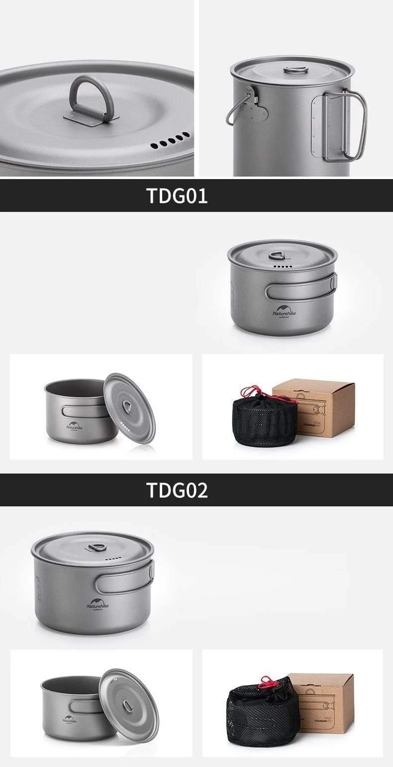 Outdoor Wandern Camping Picknick Geschirr Titanium Pot Bratpfanne Leichte Campingausrüstung 800ml 1250ml