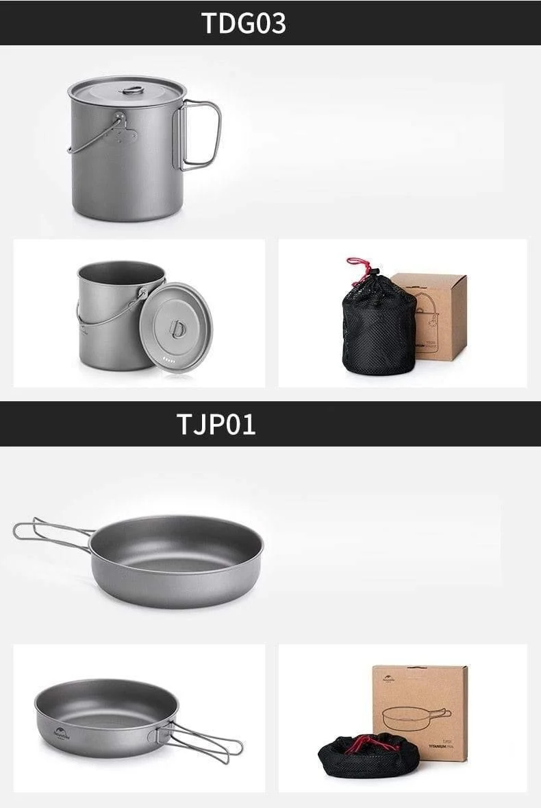 Outdoor Wandern Camping Picknick Geschirr Titanium Pot Bratpfanne Leichte Campingausrüstung 800ml 1250ml