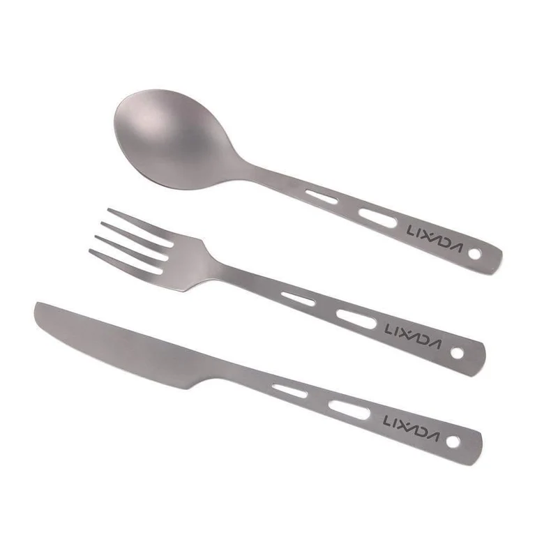 3-teiliges Besteckset Titan Outdoor Camping Wandern Picknick Löffel Messer Besteck Gabel für Camping Geschirr Ausrüstung