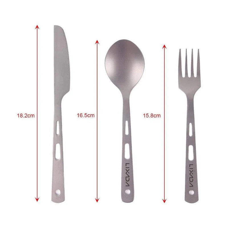 3-teiliges Besteckset Titan Outdoor Camping Wandern Picknick Löffel Messer Besteck Gabel für Camping Geschirr Ausrüstung