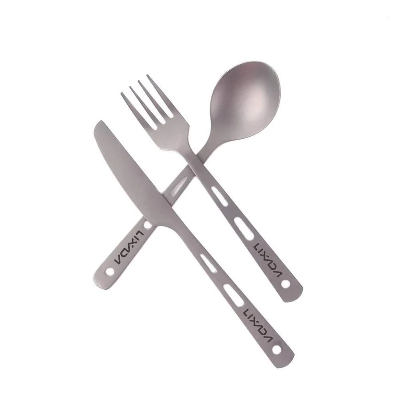 3-teiliges Besteckset Titan Outdoor Camping Wandern Picknick Löffel Messer Besteck Gabel für Camping Geschirr Ausrüstung