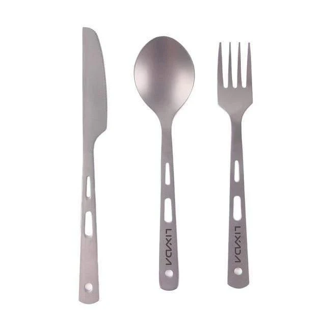 3-teiliges Besteckset Titan Outdoor Camping Wandern Picknick Löffel Messer Besteck Gabel für Camping Geschirr Ausrüstung
