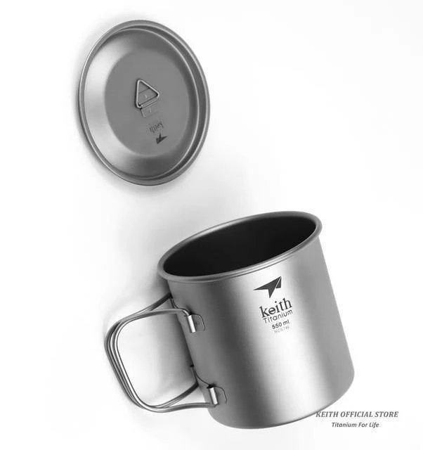 Outdoor Titan Wasserbecher Mit Klappgriffen Titandeckel Drink Camping Cups Ultraleichter Reisebecher 300ml-900ml
