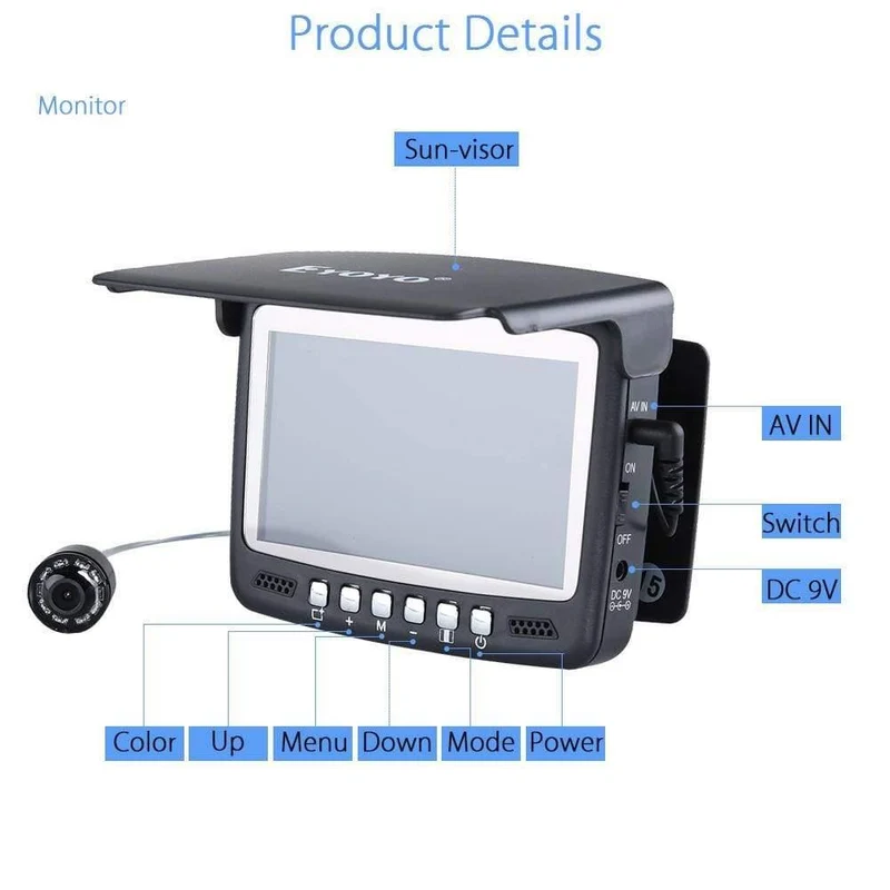 Original 15M 1000TVL Fischfinder Unterwasser-Eisfischen-Kamera 4.3-Zoll-LCD-Monitor 8-teiliges LED-Nachtsichtkamera zum Angeln