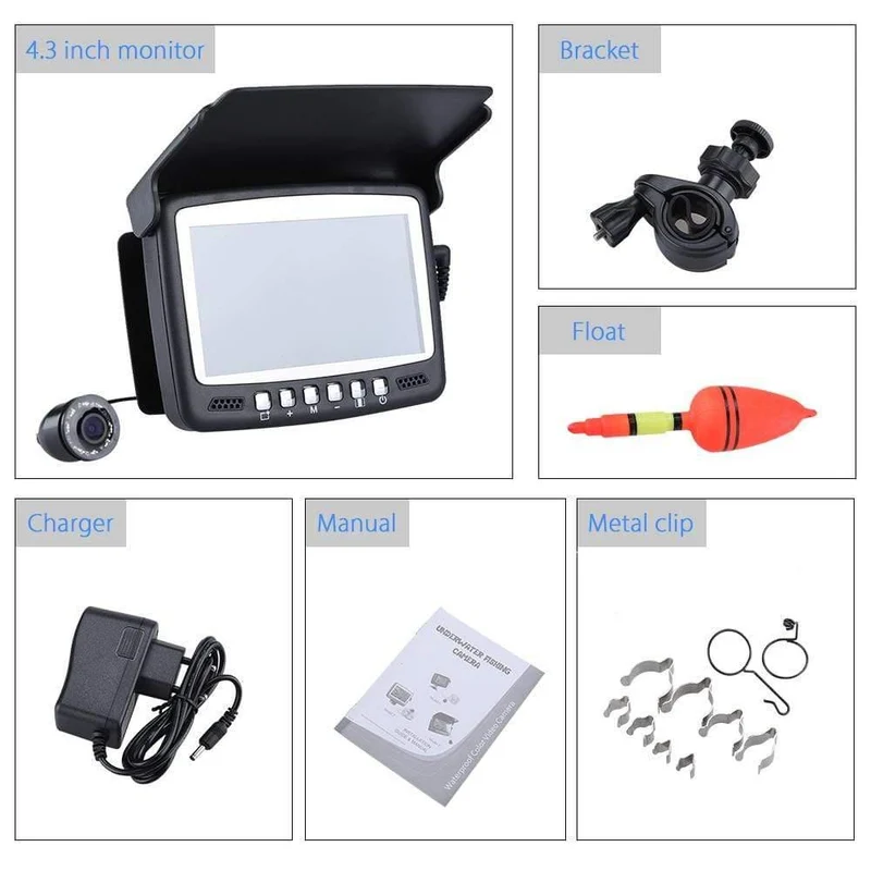 Original 15M 1000TVL Fischfinder Unterwasser-Eisfischen-Kamera 4.3-Zoll-LCD-Monitor 8-teiliges LED-Nachtsichtkamera zum Angeln