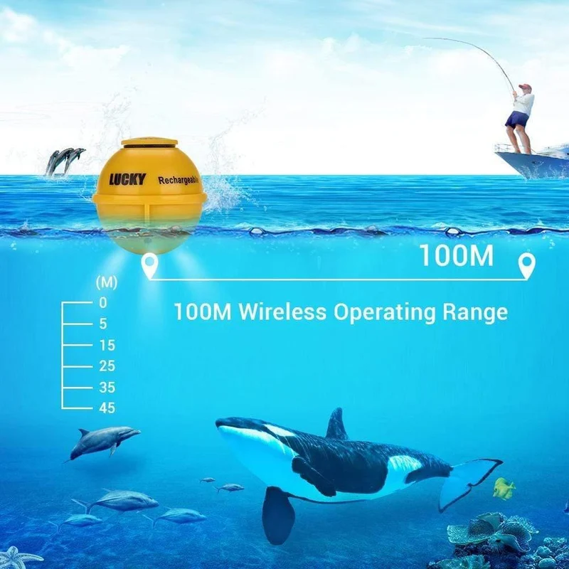 45M/147Feet Sonar Tiefe Wasserdichter Fischfinder Drahtloser tragbarer Fischfinder Farbdisplay Attraktive Lampe