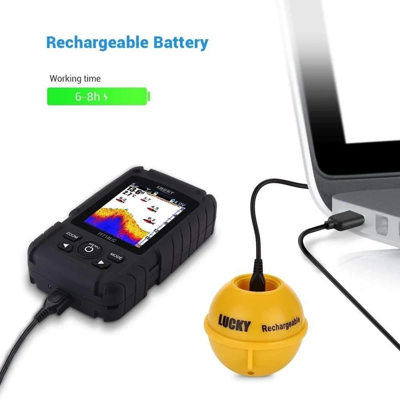 45M/147Feet Sonar Tiefe Wasserdichter Fischfinder Drahtloser tragbarer Fischfinder Farbdisplay Attraktive Lampe