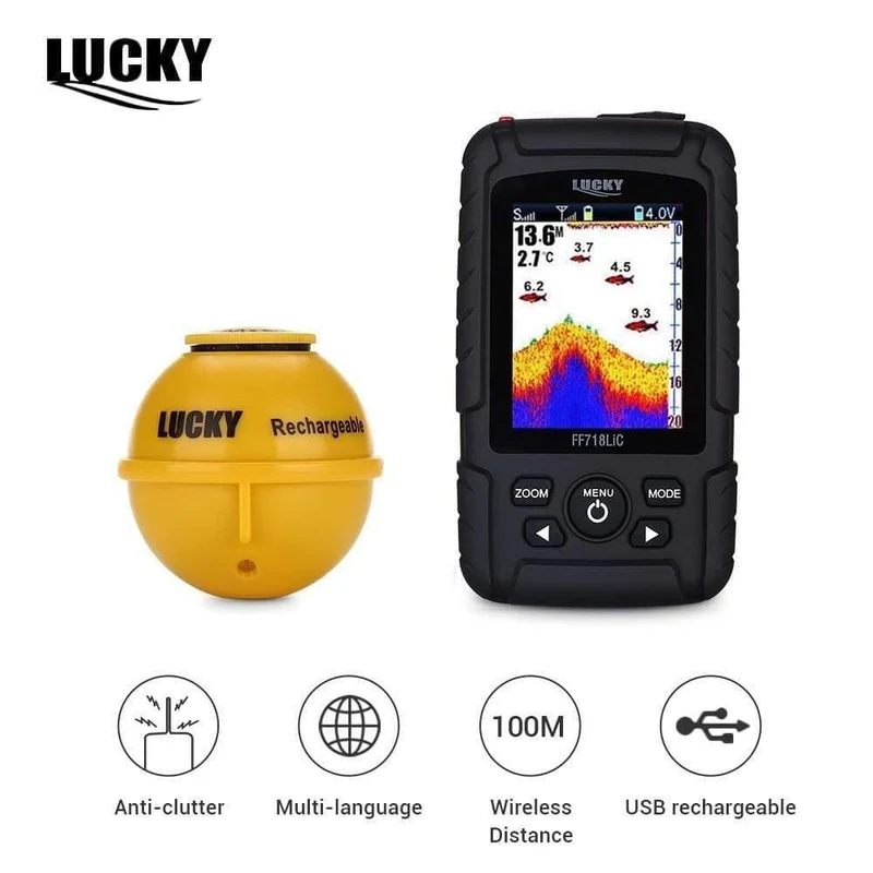 45M/147Feet Sonar Tiefe Wasserdichter Fischfinder Drahtloser tragbarer Fischfinder Farbdisplay Attraktive Lampe