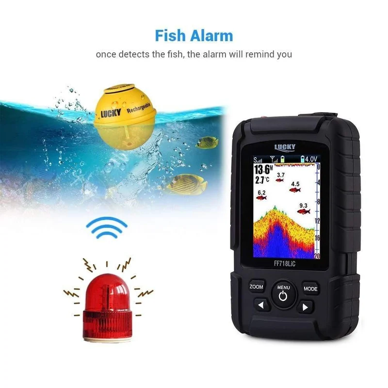 45M/147Feet Sonar Tiefe Wasserdichter Fischfinder Drahtloser tragbarer Fischfinder Farbdisplay Attraktive Lampe