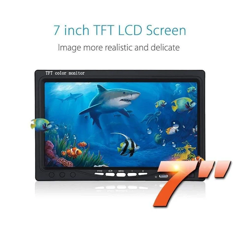 30M 1000TVL Fischfinder Unterwasser-Angelkamera 7" Videomonitor AntiSunshine Shielf Sonnenblende Infrarot IR LED
