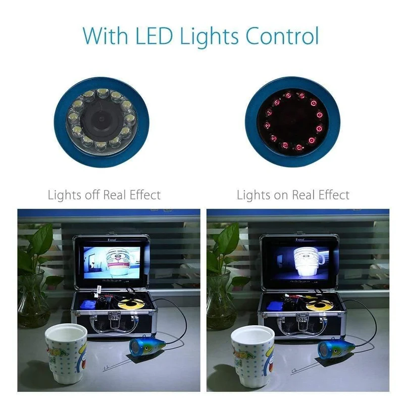 30M 1000TVL Fischfinder Unterwasser-Angelkamera 7" Videomonitor AntiSunshine Shielf Sonnenblende Infrarot IR LED
