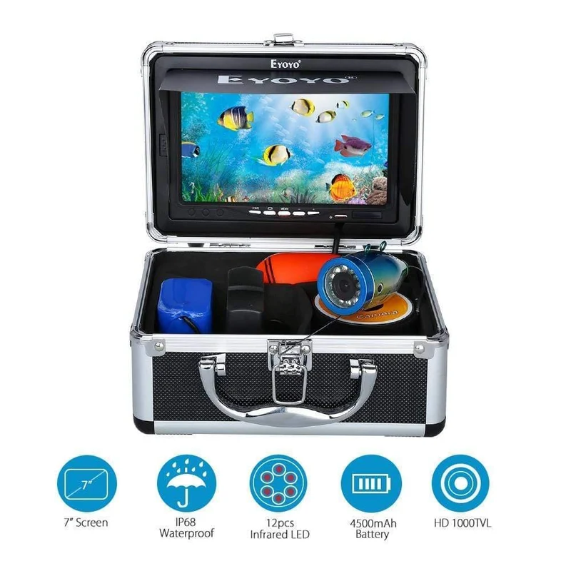 30M 1000TVL Fischfinder Unterwasser-Angelkamera 7" Videomonitor AntiSunshine Shielf Sonnenblende Infrarot IR LED