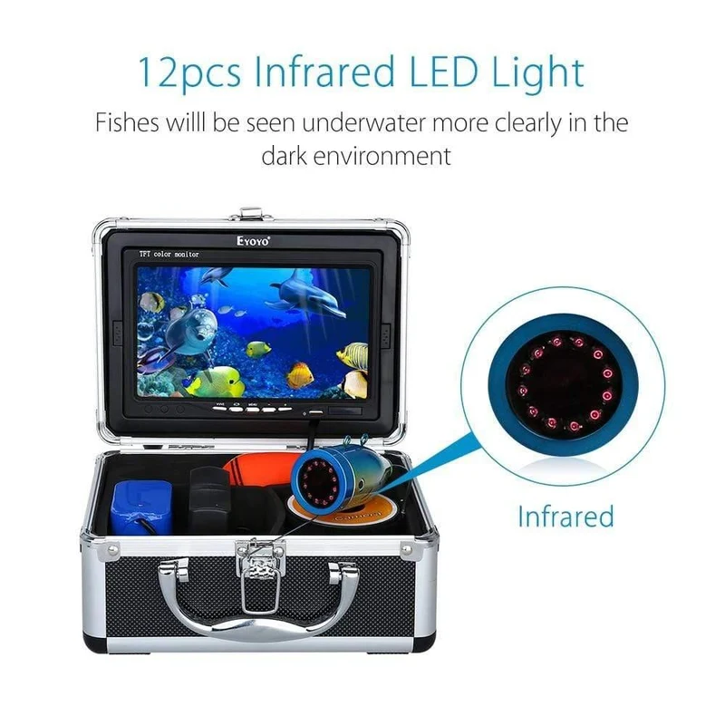 30M 1000TVL Fischfinder Unterwasser-Angelkamera 7" Videomonitor AntiSunshine Shielf Sonnenblende Infrarot IR LED