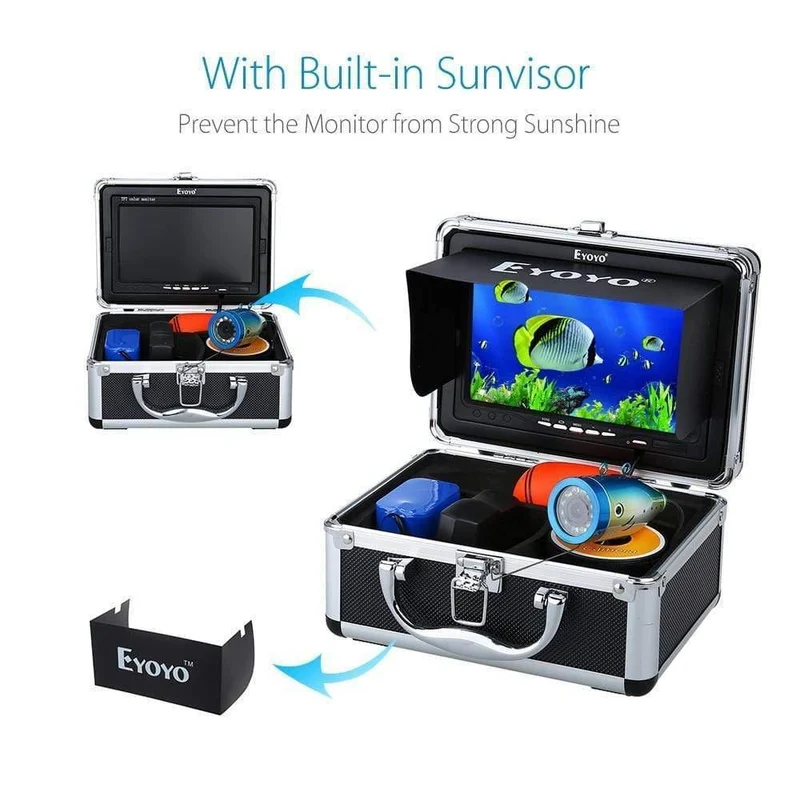 30M 1000TVL Fischfinder Unterwasser-Angelkamera 7" Videomonitor AntiSunshine Shielf Sonnenblende Infrarot IR LED