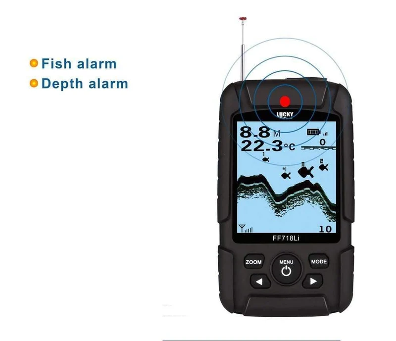 Portabler Fischfinder Wireless 180m 90 Grad Sonar Fishfinder mehrsprachiger 45m Fischtiefenalarm Echolot