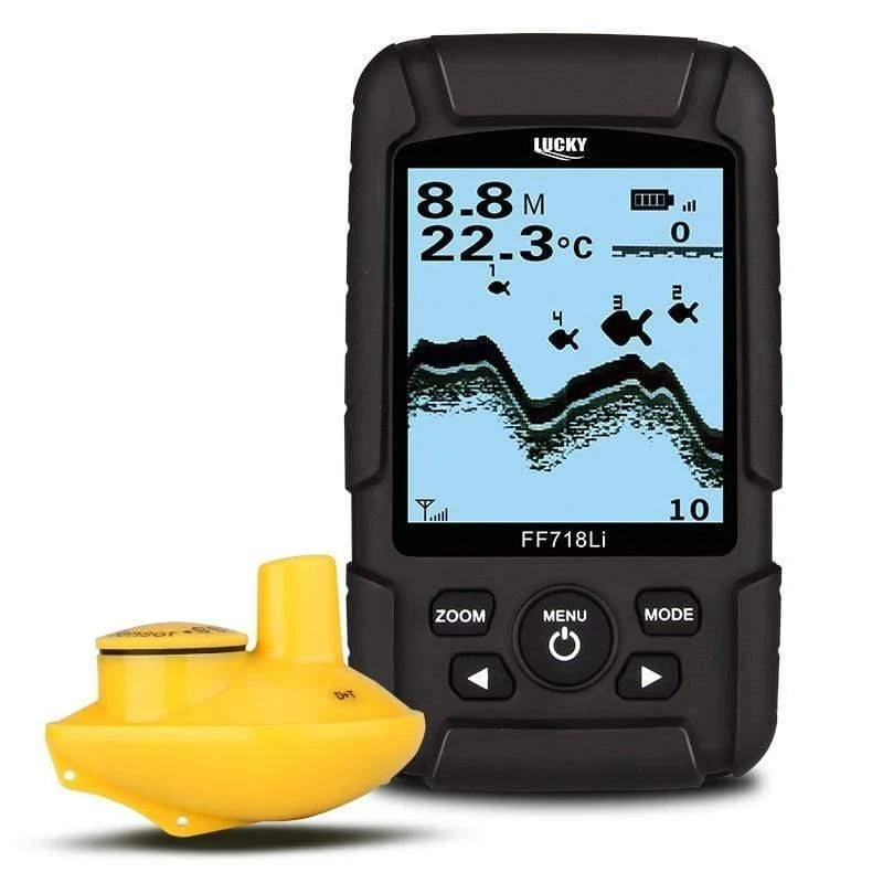 Portabler Fischfinder Wireless 180m 90 Grad Sonar Fishfinder mehrsprachiger 45m Fischtiefenalarm Echolot
