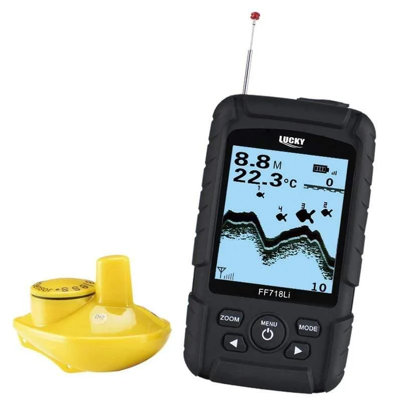 Portabler Fischfinder Wireless 180m 90 Grad Sonar Fishfinder mehrsprachiger 45m Fischtiefenalarm Echolot