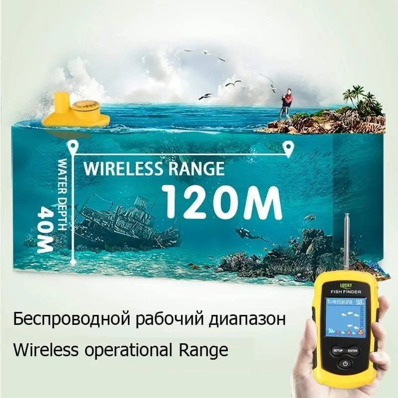 Kabelloser FishFinder Sonar-Fischköder 120M Operate Fish Icon Display mit Echolot-Alarm RL49-0065 Fish Finder