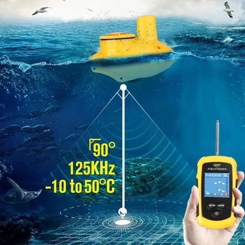 Kabelloser FishFinder Sonar-Fischköder 120M Operate Fish Icon Display mit Echolot-Alarm RL49-0065 Fish Finder
