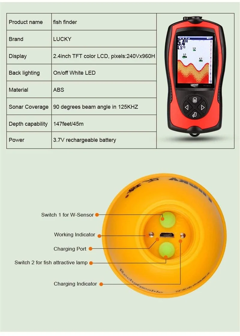 FF1108-1CWLA Drahtloser Sonar-Fischfinder-Wandler EIS/Ozean/Boot-Fischfinder-Alarm Fischfinder-Sonarsensor Fisch