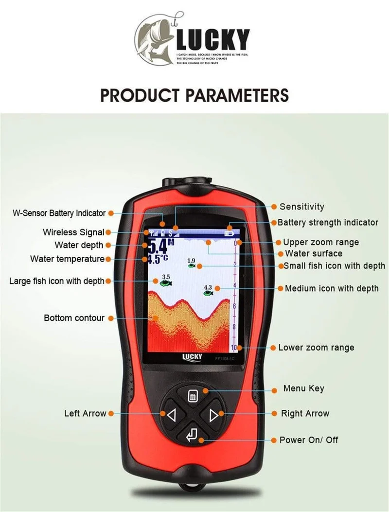 FF1108-1CWLA Drahtloser Sonar-Fischfinder-Wandler EIS/Ozean/Boot-Fischfinder-Alarm Fischfinder-Sonarsensor Fisch