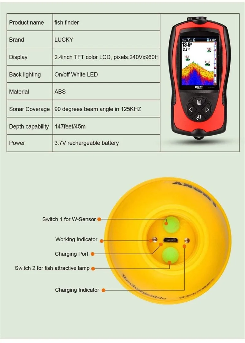 FF1108-1CWLA Drahtloser Sonar-Fischfinder-Wandler EIS/Ozean/Boot-Fischfinder-Alarm Fischfinder-Sonarsensor Fisch
