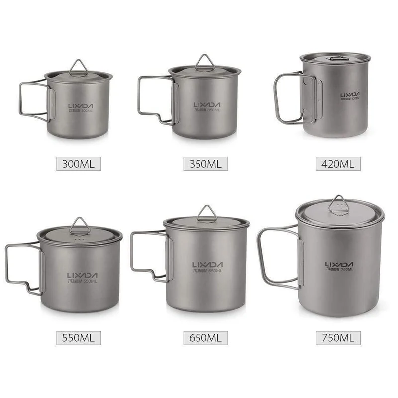 Outdoor Titan Tasse Becher Töpfe Geschirr Camping Tasse Picknick Wasser Tasse Kaffee Tee mit Deckel 300 / 350 / 420 / 550 / 650 / 750ml