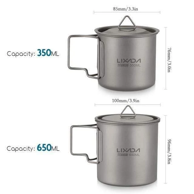 Outdoor Titan Tasse Becher Töpfe Geschirr Camping Tasse Picknick Wasser Tasse Kaffee Tee mit Deckel 300 / 350 / 420 / 550 / 650 / 750ml