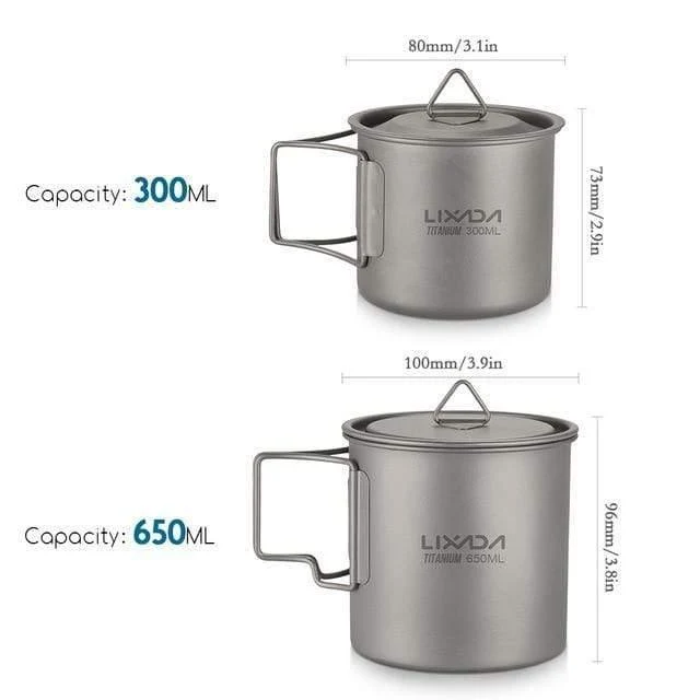 Outdoor Titan Tasse Becher Töpfe Geschirr Camping Tasse Picknick Wasser Tasse Kaffee Tee mit Deckel 300 / 350 / 420 / 550 / 650 / 750ml
