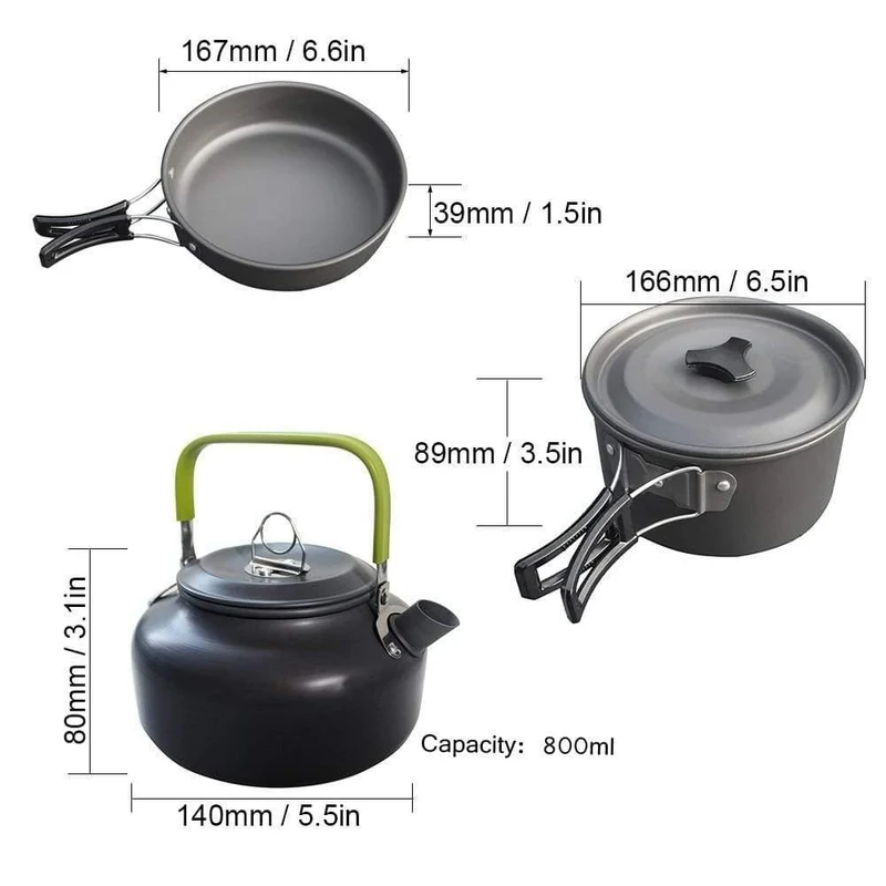 1 Set Outdoor Töpfe Pfannen Camping Kochgeschirr Picknick Kochset Antihaft-Geschirr Mit Faltlöffel Gabel Messer Wasserkocher Tasse
