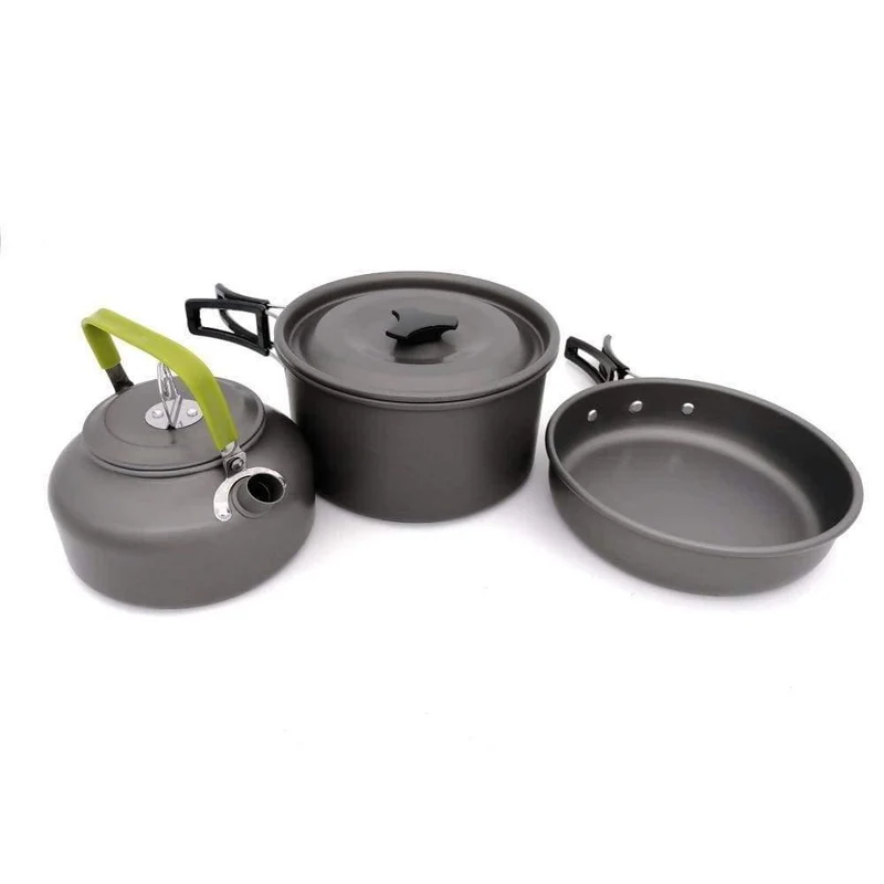 1 Set Outdoor Töpfe Pfannen Camping Kochgeschirr Picknick Kochset Antihaft-Geschirr Mit Faltlöffel Gabel Messer Wasserkocher Tasse