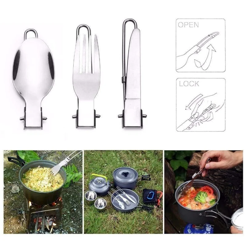 1 Set Outdoor Töpfe Pfannen Camping Kochgeschirr Picknick Kochset Antihaft-Geschirr Mit Faltlöffel Gabel Messer Wasserkocher Tasse