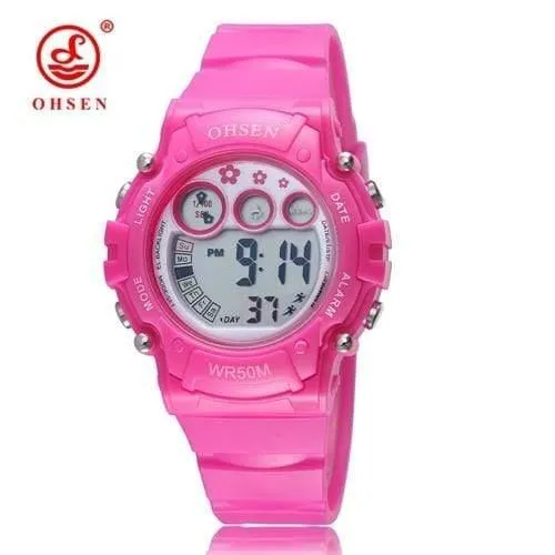 Digitale LCD-Kinder-Mädchen-Mode-Armbanduhr, weißes Silikonarmband, 50 m wasserdicht, Kinder-Jungenuhren, Alarm-Handuhren