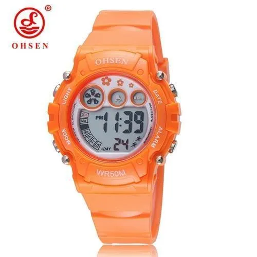 Digitale LCD-Kinder-Mädchen-Mode-Armbanduhr, weißes Silikonarmband, 50 m wasserdicht, Kinder-Jungenuhren, Alarm-Handuhren