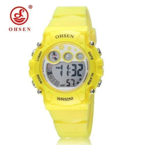 Digitale LCD-Kinder-Mädchen-Mode-Armbanduhr, weißes Silikonarmband, 50 m wasserdicht, Kinder-Jungenuhren, Alarm-Handuhren