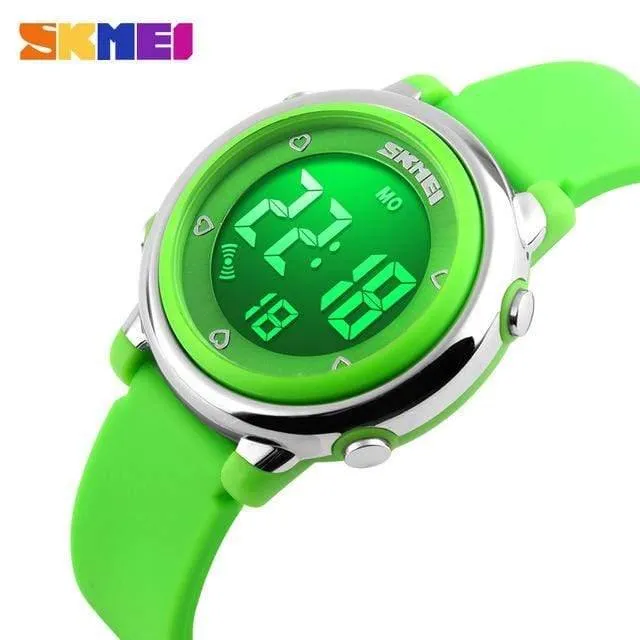 Marken-Art- und Weiseuhr-Änderungs-LED-Licht-Datums-Warnungs-runde Vorwahlknopf-Digital-Armbanduhr-Kind-Kursteilnehmer-Uhren Freies Verschiffen
