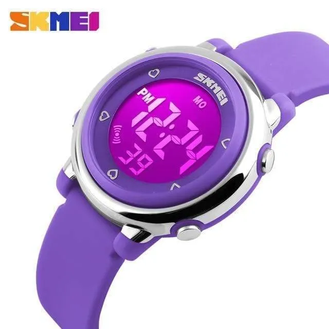 Marken-Art- und Weiseuhr-Änderungs-LED-Licht-Datums-Warnungs-runde Vorwahlknopf-Digital-Armbanduhr-Kind-Kursteilnehmer-Uhren Freies Verschiffen