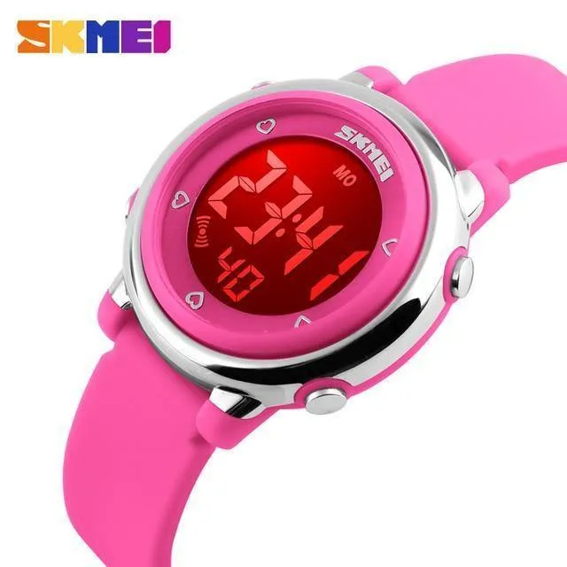 Marken-Art- und Weiseuhr-Änderungs-LED-Licht-Datums-Warnungs-runde Vorwahlknopf-Digital-Armbanduhr-Kind-Kursteilnehmer-Uhren Freies Verschiffen