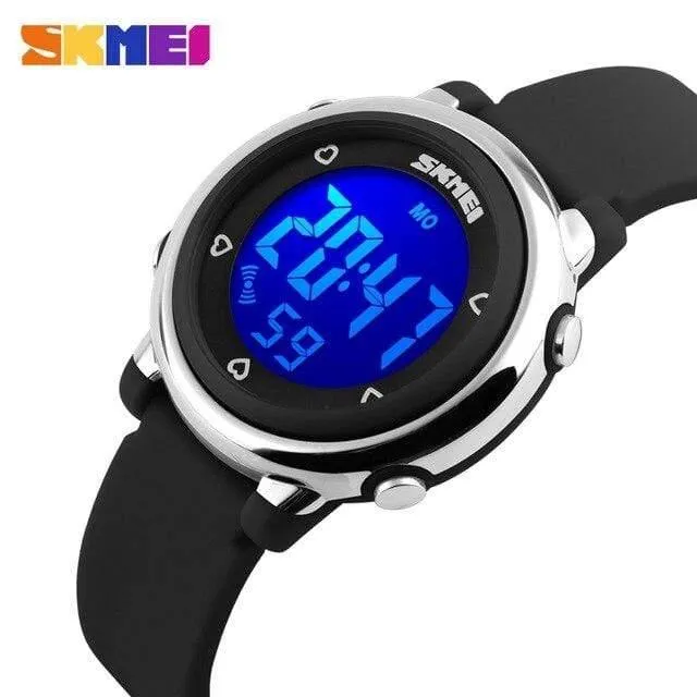 Marken-Art- und Weiseuhr-Änderungs-LED-Licht-Datums-Warnungs-runde Vorwahlknopf-Digital-Armbanduhr-Kind-Kursteilnehmer-Uhren Freies Verschiffen