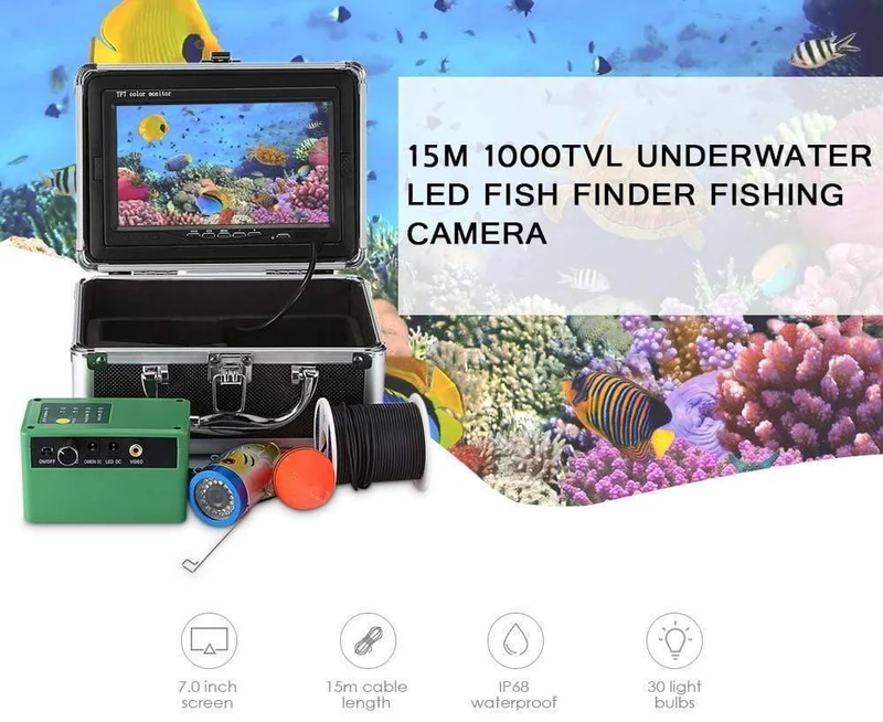 7"in HD 1000TVL Unterwasser-Fischfinder-Angelvideokamera 145 Grad IP68 mit 15 weißen LEDs Infrarotlampe für Eis/Meer