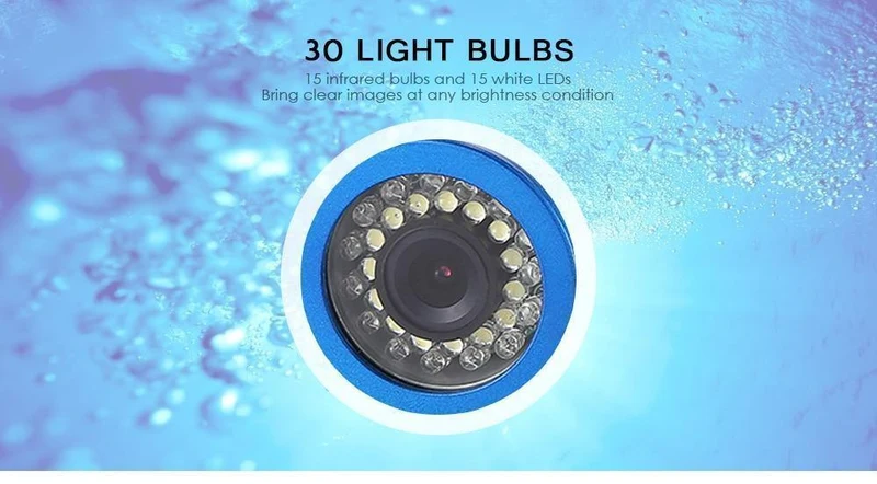 7"in HD 1000TVL Unterwasser-Fischfinder-Angelvideokamera 145 Grad IP68 mit 15 weißen LEDs Infrarotlampe für Eis/Meer