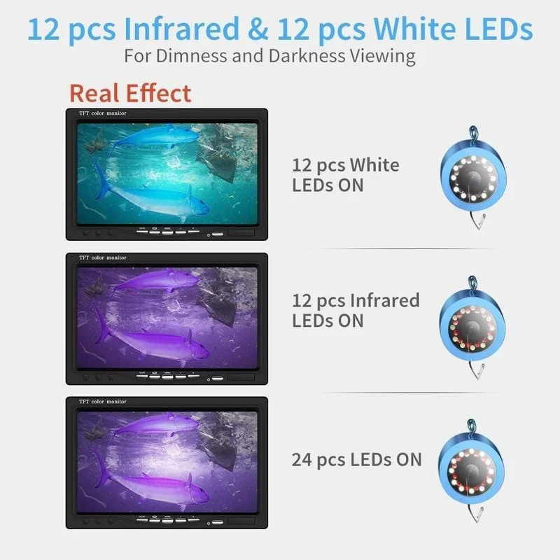 30M Unterwasserfischerkamera Video Fish Finder 12PCS Weiße LED + 12PCS Infrarot LED Nachtsicht DVR OPTIONAL